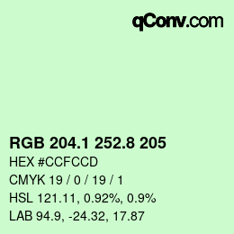 Color code: RGB 204.1 252.8 205 | qconv.com