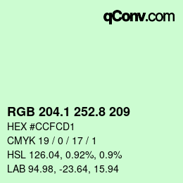 Color code: RGB 204.1 252.8 209 | qconv.com