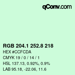 カラーコード: RGB 204.1 252.8 218 | qconv.com