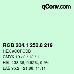 Color code: RGB 204.1 252.8 219 | qconv.com