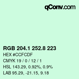 Color code: RGB 204.1 252.8 223 | qconv.com