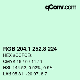 Color code: RGB 204.1 252.8 224 | qconv.com