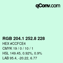 Color code: RGB 204.1 252.8 228 | qconv.com