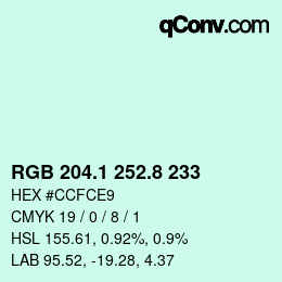 Code couleur: RGB 204.1 252.8 233 | qconv.com