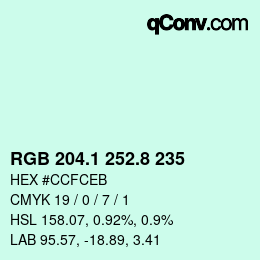 Color code: RGB 204.1 252.8 235 | qconv.com