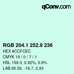 カラーコード: RGB 204.1 252.8 236 | qconv.com