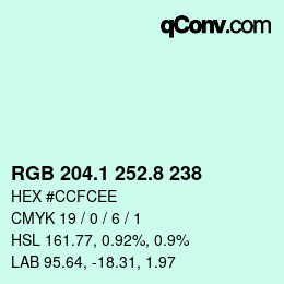Farbcode: RGB 204.1 252.8 238 | qconv.com