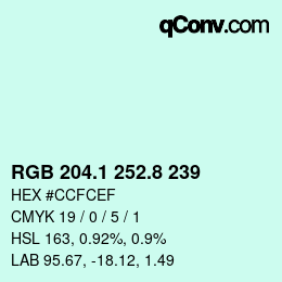 Color code: RGB 204.1 252.8 239 | qconv.com