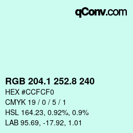 Color code: RGB 204.1 252.8 240 | qconv.com