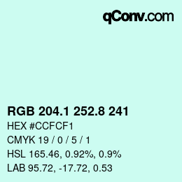 カラーコード: RGB 204.1 252.8 241 | qconv.com