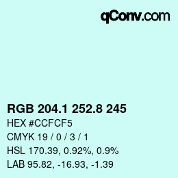 Color code: RGB 204.1 252.8 245 | qconv.com