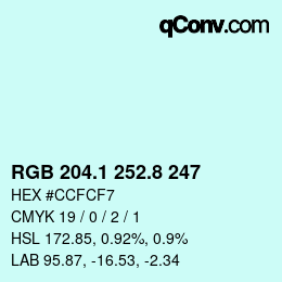 Color code: RGB 204.1 252.8 247 | qconv.com