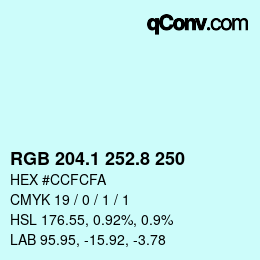 Farbcode: RGB 204.1 252.8 250 | qconv.com