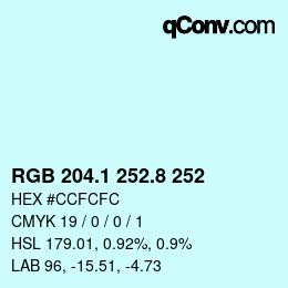 Color code: RGB 204.1 252.8 252 | qconv.com