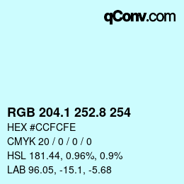 Color code: RGB 204.1 252.8 254 | qconv.com