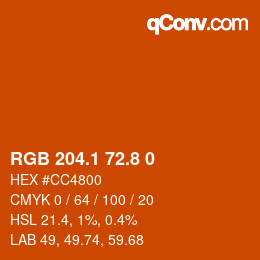 Color code: RGB 204.1 72.8 0 | qconv.com