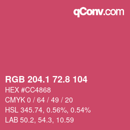 カラーコード: RGB 204.1 72.8 104 | qconv.com