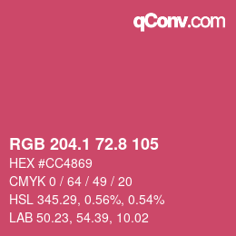 カラーコード: RGB 204.1 72.8 105 | qconv.com