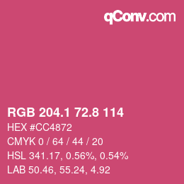 カラーコード: RGB 204.1 72.8 114 | qconv.com