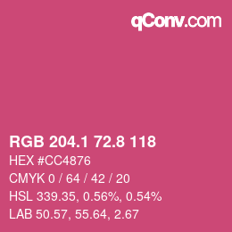 カラーコード: RGB 204.1 72.8 118 | qconv.com