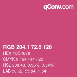 カラーコード: RGB 204.1 72.8 120 | qconv.com