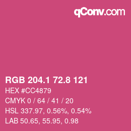 カラーコード: RGB 204.1 72.8 121 | qconv.com