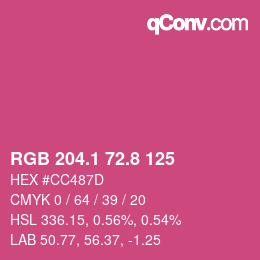 カラーコード: RGB 204.1 72.8 125 | qconv.com