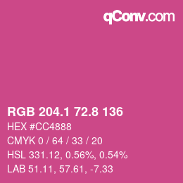 カラーコード: RGB 204.1 72.8 136 | qconv.com
