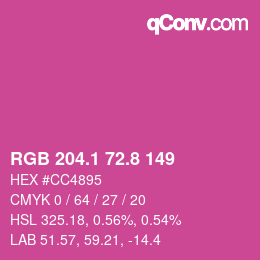 カラーコード: RGB 204.1 72.8 149 | qconv.com