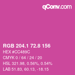 カラーコード: RGB 204.1 72.8 156 | qconv.com