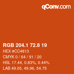 カラーコード: RGB 204.1 72.8 19 | qconv.com