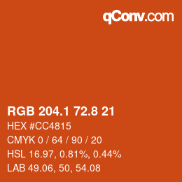 カラーコード: RGB 204.1 72.8 21 | qconv.com