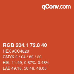 カラーコード: RGB 204.1 72.8 40 | qconv.com