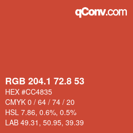 カラーコード: RGB 204.1 72.8 53 | qconv.com
