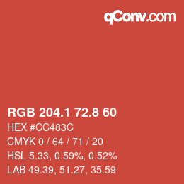 カラーコード: RGB 204.1 72.8 60 | qconv.com