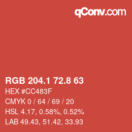 カラーコード: RGB 204.1 72.8 63 | qconv.com