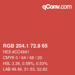 カラーコード: RGB 204.1 72.8 65 | qconv.com