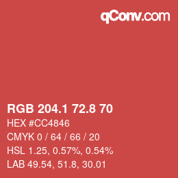 カラーコード: RGB 204.1 72.8 70 | qconv.com