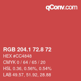 カラーコード: RGB 204.1 72.8 72 | qconv.com