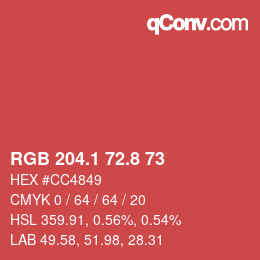 カラーコード: RGB 204.1 72.8 73 | qconv.com