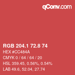 カラーコード: RGB 204.1 72.8 74 | qconv.com