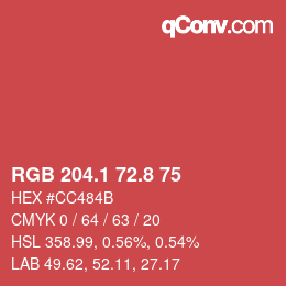 カラーコード: RGB 204.1 72.8 75 | qconv.com