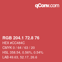 カラーコード: RGB 204.1 72.8 76 | qconv.com