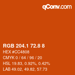 Color code: RGB 204.1 72.8 8 | qconv.com