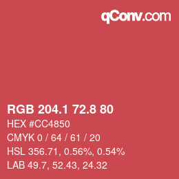 カラーコード: RGB 204.1 72.8 80 | qconv.com