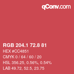 カラーコード: RGB 204.1 72.8 81 | qconv.com