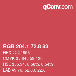 カラーコード: RGB 204.1 72.8 83 | qconv.com