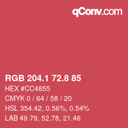 カラーコード: RGB 204.1 72.8 85 | qconv.com
