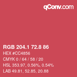 カラーコード: RGB 204.1 72.8 86 | qconv.com