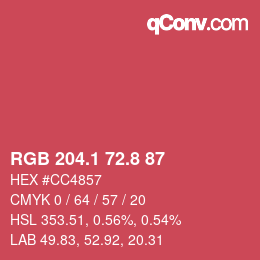 カラーコード: RGB 204.1 72.8 87 | qconv.com